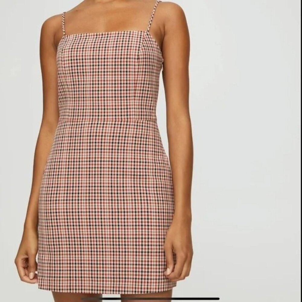 Aritzia Wilfred Isabelle Red Plaid Mini Dress Pockets 2 - Picture 3 of 11